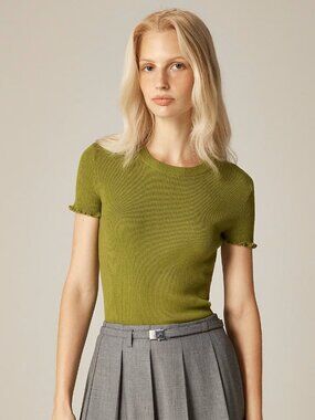 NWT J. Crew Ruffle-Trim T-Shirt in Tencel/Lyocell, Small, Green